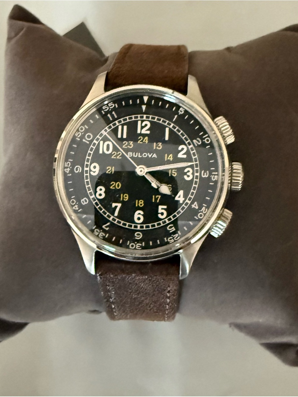Bulova Brown Leather Strap Watch with Silver Buckle